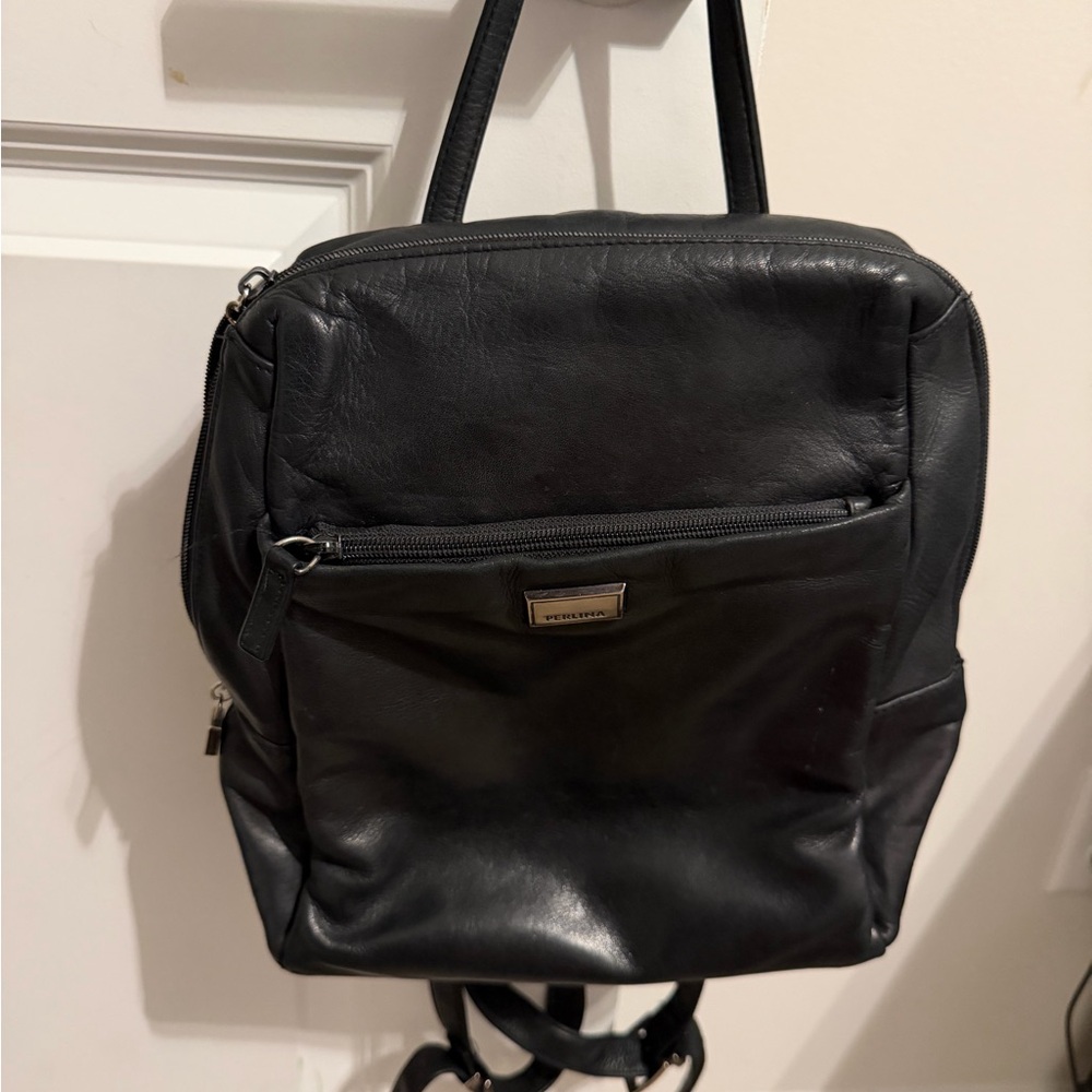 Perlina Black Leather backpack